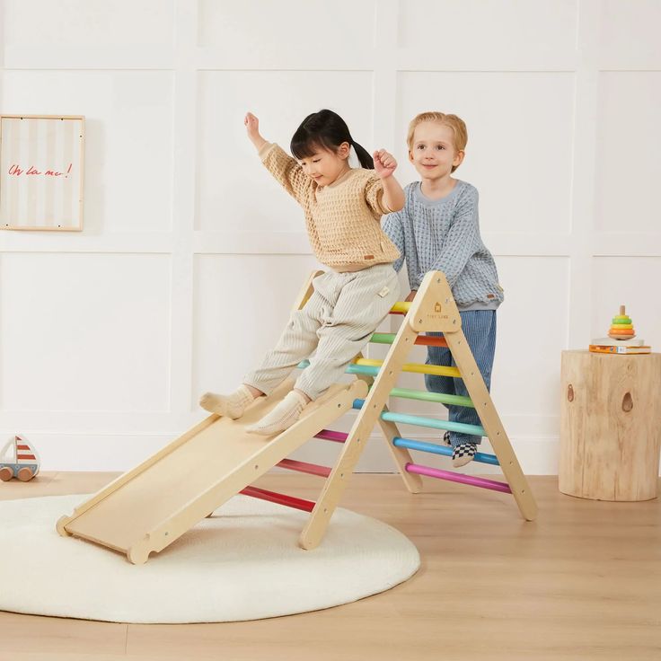 Montessori Tırmanma Seti 3’lü | Ahşap Kaydırak, Salıncak ve Minderli Oyun Üçgeni | Gelişim ve Eğlence Bir Arada